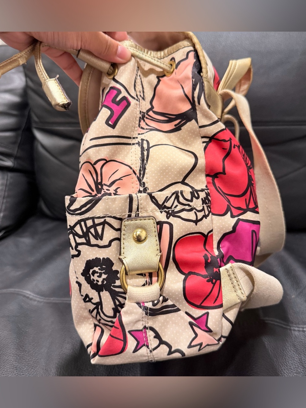 Coach Kyra Poppy Floral Graffiti Medium Drawstring Backpack - SEE FULL DETAILS - Picture 6 of 12